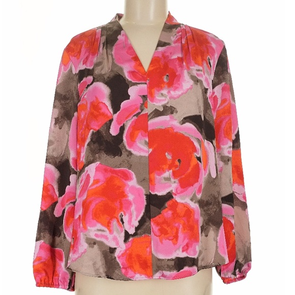 NWT NIC + ZOE Floral V-Neck Long Sleeve Lined Bodice Blouse Size Large - Picture 2 of 4